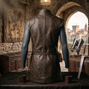 Chaleco Túnica Medieval de Cuero Marrón para Hombre, Disfraz de Guerrero Hecho a Mano con Cierres de Hebilla, Cinturón y Bolsa - Product Image 2