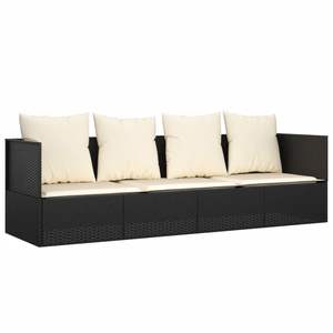 Cama de Exterior Negra, Acero con Recubrimiento en Polvo y Poliéster, Cómoda Tumbona de Ratán Sintético - Product Image 2