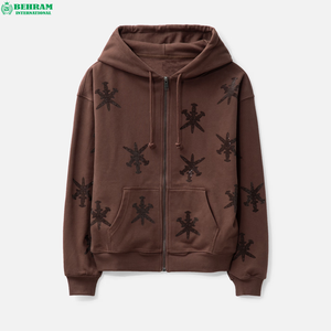 Sweat-shirt à capuche zippé de qualité supérieure pour homme, coupe oversize, en coton French Terry délavé à l'acide, avec imprimé lettres et poche avant. - Product Image 5