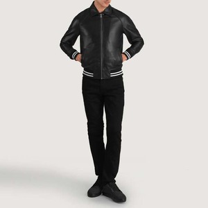 Blouson Bomber en Cuir PU pour Homme, Col Rabattu Zippé, Coupe Droite, Noir Uni, Style Moto, Vêtement d'Automne - Product Image 6