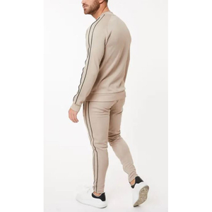 Survêtement beige pour homme, sweat-shirt décontracté long avec poches latérales, vêtement d'automne, couleur unie, polyester et coton, fermeture éclair, 2026 - Product Image 3