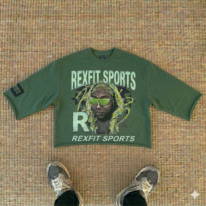 REXFIT SPORTS Men's Regular Fit Crop T-Shirt Short Sleeve Streetwear Print Fleece O-Neck Breathable 100% Cotton 300g Custom <b>Tee</b> - Product Image 3