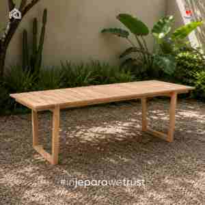 Minimalist Teak <b>Wood</b> Dining <b>Table</b> Slatted <b>Top</b> Modern Design Durable Eco-Friendly Home Furniture Farmhouse Hotel Villa Outdoor - Product Image 2