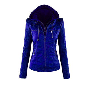 Women's Brown PU <b>Leather</b> Hooded Motorcycle <b>Jacket</b> With Zipper Closure And Detachable Hat Windproof Autumn Wear - Product Image 3