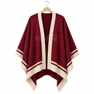 HMR Sorority Sisterhood Maroon Poncho With Cream Trim Batwing Sleeve Casual Knitted Sweater Long Length Sweater - Product Image 5