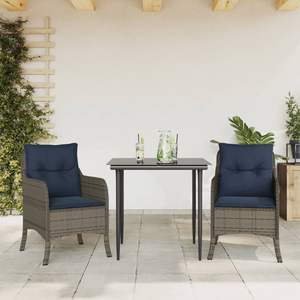 Ensemble de salle à manger de jardin en rotin bleu marine et gris pour 2 personnes, mobilier d'extérieur de style contemporain, résistant aux intempéries - Product Image 3