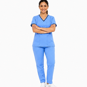 Tenue d'hôpital pour femmes, uniforme médical infirmier, tissu respirant, haut à col en V, pantalon à taille élastique, ensemble de vêtements de travail pour le secteur de la santé - Product Image 5