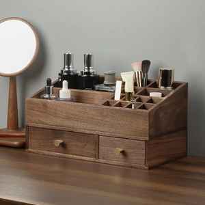 Organizador Giratorio Cuadrado de Madera para Juguetes, Caja de Almacenamiento de Cosméticos de 360 Grados, Soporte de Tocador Multicapa, Magnético para Tarjetas, Brochas y Lápices Labiales - Product Image 2