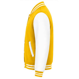 <b>Men</b> Yellow Varsity <b>Jacket</b> <b>White</b> Sleeve Solid Color Casual Wear Fleece Material Turn-down Collar Regular Fit Autumn Wear - Product Image 2