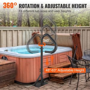 Maniglione Laterale per Spa Regolabile in Altezza e Rotazione a 360°, 48-63 Pollici, in Alluminio Antiruggine, Barre di Supporto per Vasca Idromassaggio - Product Image 3