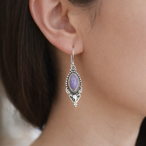 Pendientes Colgantes Hechos a Mano de Plata de Ley 925 con Gema de Charoita Natural, Estilo Bohemio Vintage, Filigrana Étnica, Joyería de Regalo para Mujer - Product Image 3