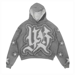 Distressed <b>Embroidery</b> Acid Wash Solid 100% Cotton Breathable Fleece Hooded Drawstring Closure Sweat Suit <b>Set</b> Lightweight Winter - Product Image 5