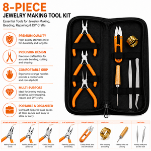 Kit de herramientas para hacer joyas, alicates de acero inoxidable con mangos naranjas para manualidades, juego de 8 piezas - Product Image 6