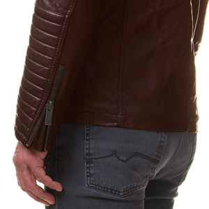 Manufacture Men's Leather <b>Jacket</b> with <b>Canvas</b> Fabric Waterproof And Windproof High Street Style Spring Autumn Casual Wear - Product Image 5