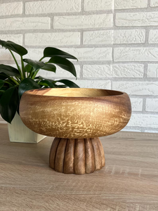 Bol de service en bois d'acacia – bol artisanal sur pied – bol à fruits – fabriqué à la main en Thaïlande – bol en bois – décoration de table - Product Image 5