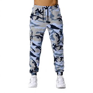 Pantalon de jogging homme en toile de coton taille mi-haute, nouvelle collection, avec taille élastique et empiècements camouflage, devant plat - Product Image 6