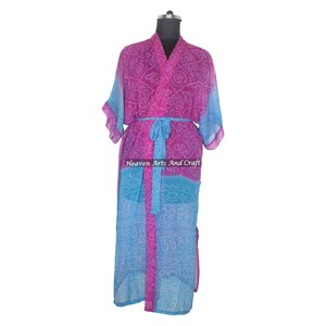 Albornoz Kimono de Seda y Poliéster para Mujer, Estilo Vintage, Manga Larga, con Cierre de Cordón, Secado Rápido - Product Image 5