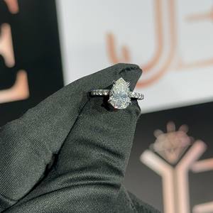 Pear Shape Moissanite Diamond <b>Solitaire</b> Halo <b>Ring</b> 925 Solid Sterling <b>Silver</b> Engagement <b>Ring</b> GRA Certified Synthetic Diamond <b>Ring</b> - Product Image 1