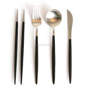 Classy Stainless Steel Silver and Black <b>Flatware</b> <b>Set</b> With Chopstick <b>Set</b> of 4 Wedding cutlery - Product Image 5