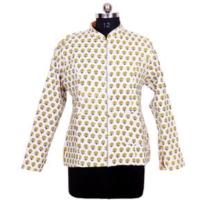 Manteau d'hiver floral à rayures, bouton, longueur courte, tricoté à la main en Inde, matelassé, coton biologique, veste réversible, cadeau pour femme - Product Image 2