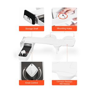 Accesorio de Bidé Ultrafino de 0.3 Pulgadas con Doble Boquilla Retráctil y Presión de Agua Ajustable para Asiento de Inodoro - Product Image 6