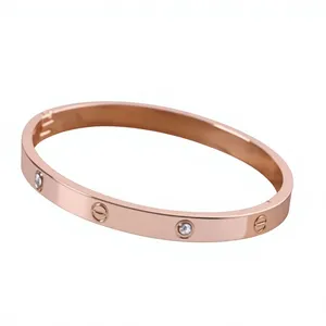 Artisanal Polished <b>Copper</b> Crystal Embellished <b>Screw</b> Oval Bracelet Fashionable Metal Jewelry Exquisite Design - Product Image 1