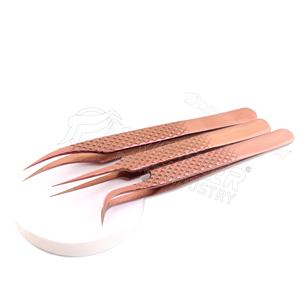 Pince à épiler japonaise en acier inoxydable avec logo personnalisé pointe en fibre méga volume en or rose pour cils - Product Image 3