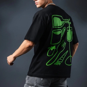 T-shirts en coton surdimensionnés pour hommes, personnalisables, OEM & ODM, vente en gros, impression personnalisée pas chère, impression sérigraphique. - Product Image 4