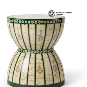 Round Green Bone Inlay Side Table – Handmade Statement Piece Luxury Green Bone Inlay End Table – Traditional Floral Pattern - Product Image 3