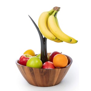 Highest Quality <b>Wooden</b> Fruit Bowl With Banana Holder Rustic <b>Storage</b> <b>Basket</b> For Kitchen Fruit Display - Product Image 1