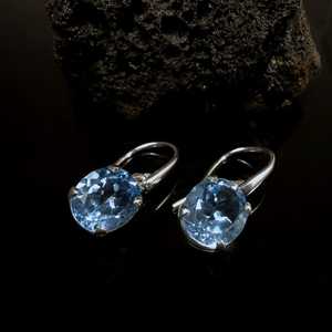 Boucles d'oreilles en topaze bleue naturelle, argent sterling 925, sans nickel, pierres précieuses ovales facettées, bijoux faits à la main pour femmes - Product Image 5