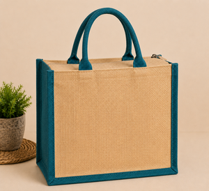 Sac fourre-tout en jute personnalisé de qualité supérieure avec fermeture à glissière, écologique, réutilisable, pour les courses, 35x30x15cm - Product Image 5