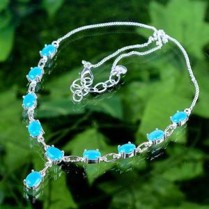 สร้อยคอแฟชั่นบลูแคลซิโดนี ทำด้วยมือ เงินแท้ จี้มินิมอล ของขวัญสำหรับผู้หญิง อัญมณีคุณภาพสูง รับรองโดย IGI - Product Image 3