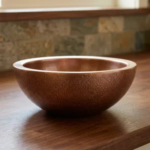 Double Wall Copper Sink Outside Hammered Inside Smooth Handmade Copper Bathroom Vessel Sink Luxury Decorative Wash <b>Basin</b> - Product Image 5