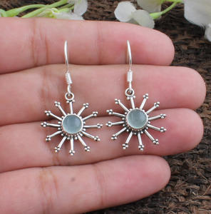 Pendientes de Plata de Ley 925 con Calcedonia Aqua Natural, Gema Verde, Joyería de Lujo para Regalo de Fiesta - Product Image 1