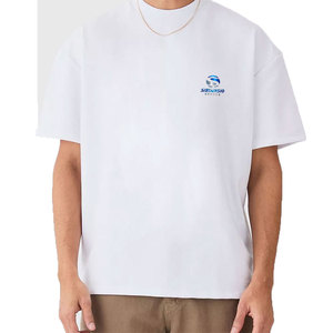 Camiseta Casual de Manga Corta con Cuello Redondo, 100% Algodón, Estilo Vintage, Lavada, Blanca, Gruesa, 300g, Transpirable - Product Image 1