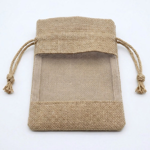 Bolsa Ecológica y Duradera de Yute con Cordón, Ventana Transparente, Impresión Personalizada, para Joyería, Cosméticos y Regalos - Product Image 2