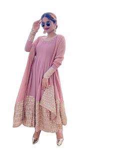 ชุดเดรสผ้าจอร์เจียเเท้สังเคราะห์ใหม่ชุดเดรส anarkali สไตล์ปากีสถานมีงานปักขนาดใหญ่ - Product Image 1