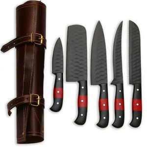 Juego de Cuchillos de Chef Profesionales de Acero Inoxidable de 5 Piezas, Hechos a Mano por Ahmad Fabric, Mango de Resina, Funda de Cuero, Diseño Moderno, Personalizable - Product Image 2