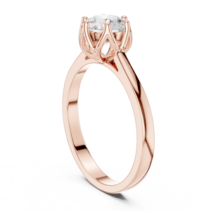 Anillo de Compromiso Solitario de Moissanita con Corte Redondo en Oro Rosa, Anillo de Promesa de Boda Clásico de Seis Puntas para Mujer, Joyería Personalizada - Product Image 3