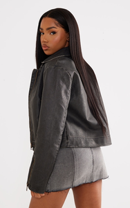 Chaqueta Bomber Corta de Motociclista, Tejida a Medida, con Lavado Desgastado, Impermeable, Transpirable, con Bordes Crudos - Product Image 2