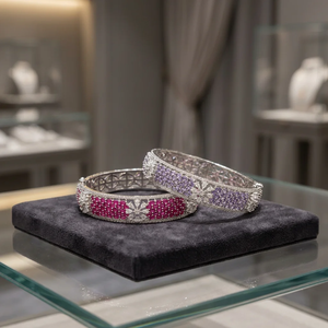 Luxury Brass Cubic Zirconia <b>Bangle</b> <b>Bracelet</b> For Women Rhodium Plated Purple Ruby Cz Openable Kada Wedding Bridal Jewelry - Product Image 3