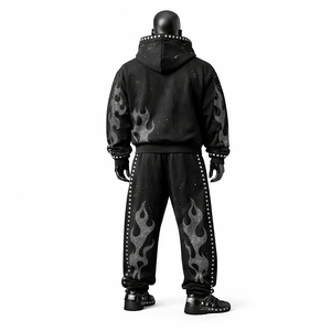 Ensemble de survêtement tricoté à capuche personnalisé pour homme, en polyester/coton, couleur unie, poids lourd 500g, respirant, décontracté, pour l'hiver et les activités de plein air - Product Image 2