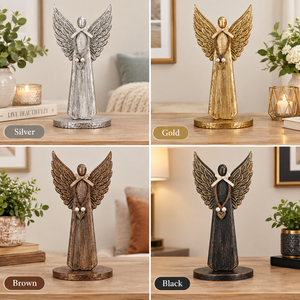 Figurine d'ange en bois avec ailes dorées et ornement en forme de cœur perlé, décoration de table rustique faite à la main pour le salon de Noël - Product Image 2