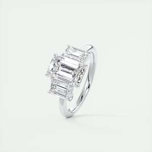 3.00 Ct Emerald Cut Lab Grown Diamond Three <b>Stone</b> Engagement Ring In 14K White Gold Classic - Product Image 2