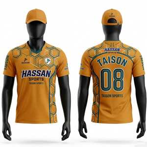 Camiseta de Bádminton para Hombre, Premium, 150 GSM, Poliéster Transpirable, Diseño de Paneles Naranja y Verde con Textura de Panal, Logotipo Personalizado por Sublimación - Product Image 1