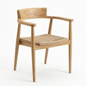 Chaise de salle à manger empilable Aksa moderne en teck durable et rotin synthétique élégant 61x59x75 cm, poncée avec soin, pour salon - Product Image 2