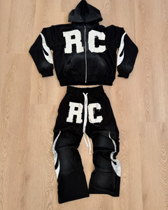 Custom Adult Graphic Streetwear Men Track Suit Orange Full Zip Hoodie and Joggers Hip Hop Style Outfit Distressed <b>Embroidery</b> - Product Image 2