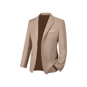 Blazer beige pour homme, coupe droite, col à revers, style britannique, anti-plis, en polyester tissé - Product Image 1