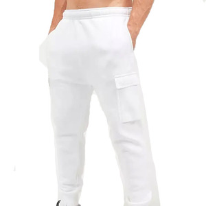 Men <b>White</b> Cotton Sweatpants Elastic Waist Side Pockets Casual <b>Joggers</b> Autumn Wear - Product Image 4